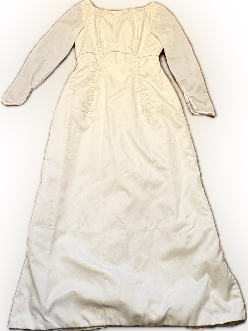 Ivory Long-Sleeve Bridal Gown with Subtle Embroidery